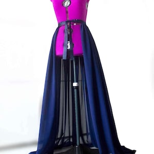 Detachable skirt Navy chiffon overskirt Transparent overlay Formal skirt Lace skirt Flowing skirt  Bridesmaid overskirt Navy wedding train