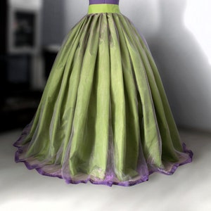 Green ball skirt Purple wedding gown Bridal maxi skirt Full prom skirt Purple lace gown Princess organza Formal skirt  Bright green skirt