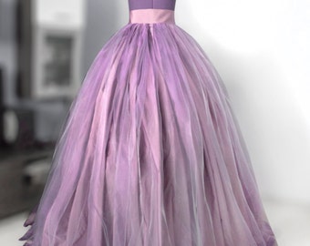 Purple Organza Wedding Ball Skirt: Lace Trim Taffeta Maxi Gown