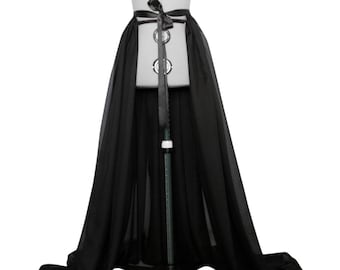 Black Chiffon Overskirt: Detachable Bridal Wedding Train