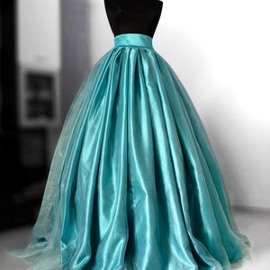 Teal organza skirt Blue wedding gown Full satin skirt Bridal gown separate Long formal skirt Ball skirt Puffy skirt Bouffant gown Custom