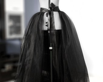 Black Tulle Overskirt: Detachable Bridal Ball Gown Train