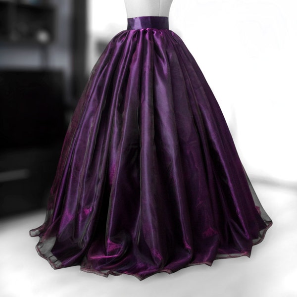 Purple organza skirt Wedding gown Bridal satin skirt Princess gown Ball skirt Full skirt Prom skirt Custom made Puffball Formal gown