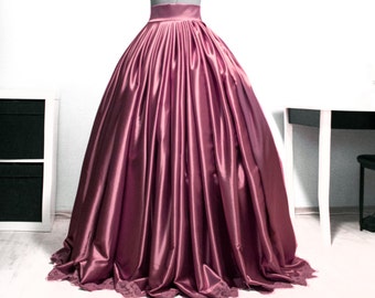 Dusty Rose Satin Skirt: Pleated Lace Hem Ball Gown