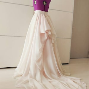 Blush Wedding Skirt with Cream Draped Layers and Train
