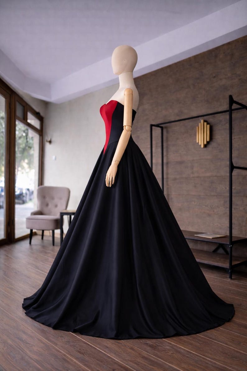 Handmade Red & Black Corset Gown – Strapless Taffeta Evening Dress - Etsy