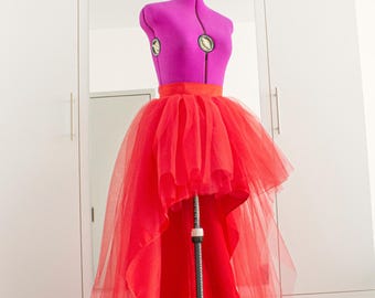 Red Tulle High-low Skirt: Custom Satin Lined Party Dress UK