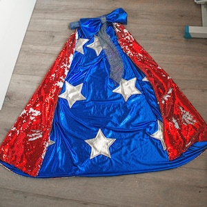 American Flag Sequin Skirt: Detachable Reversible Stars, Rhinestone Waistband