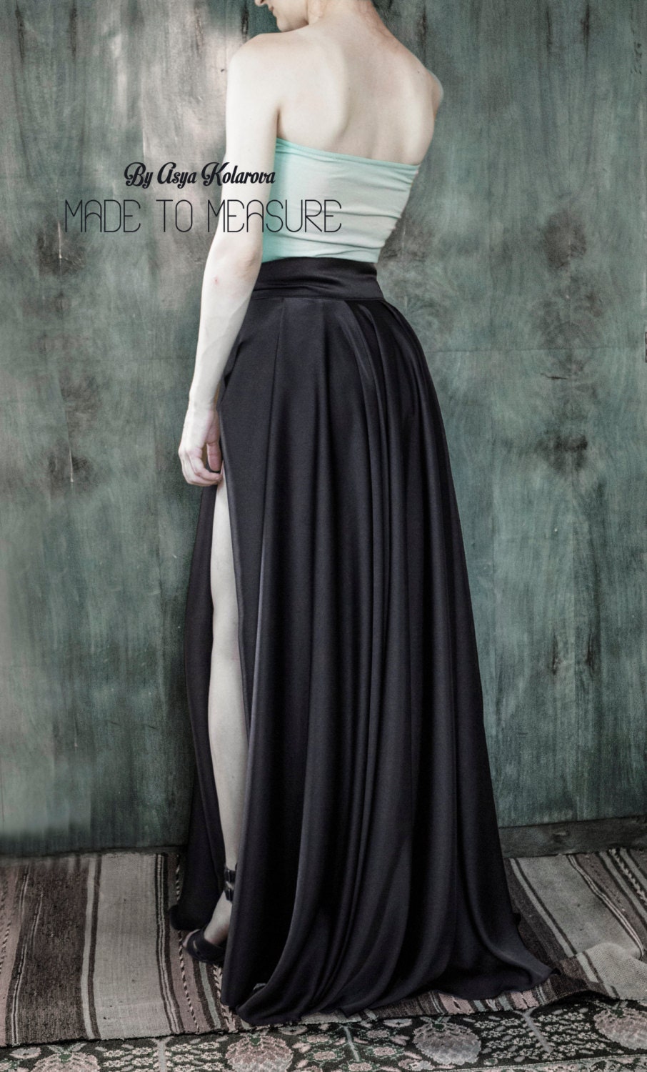 Black satin full length evening skirt sales