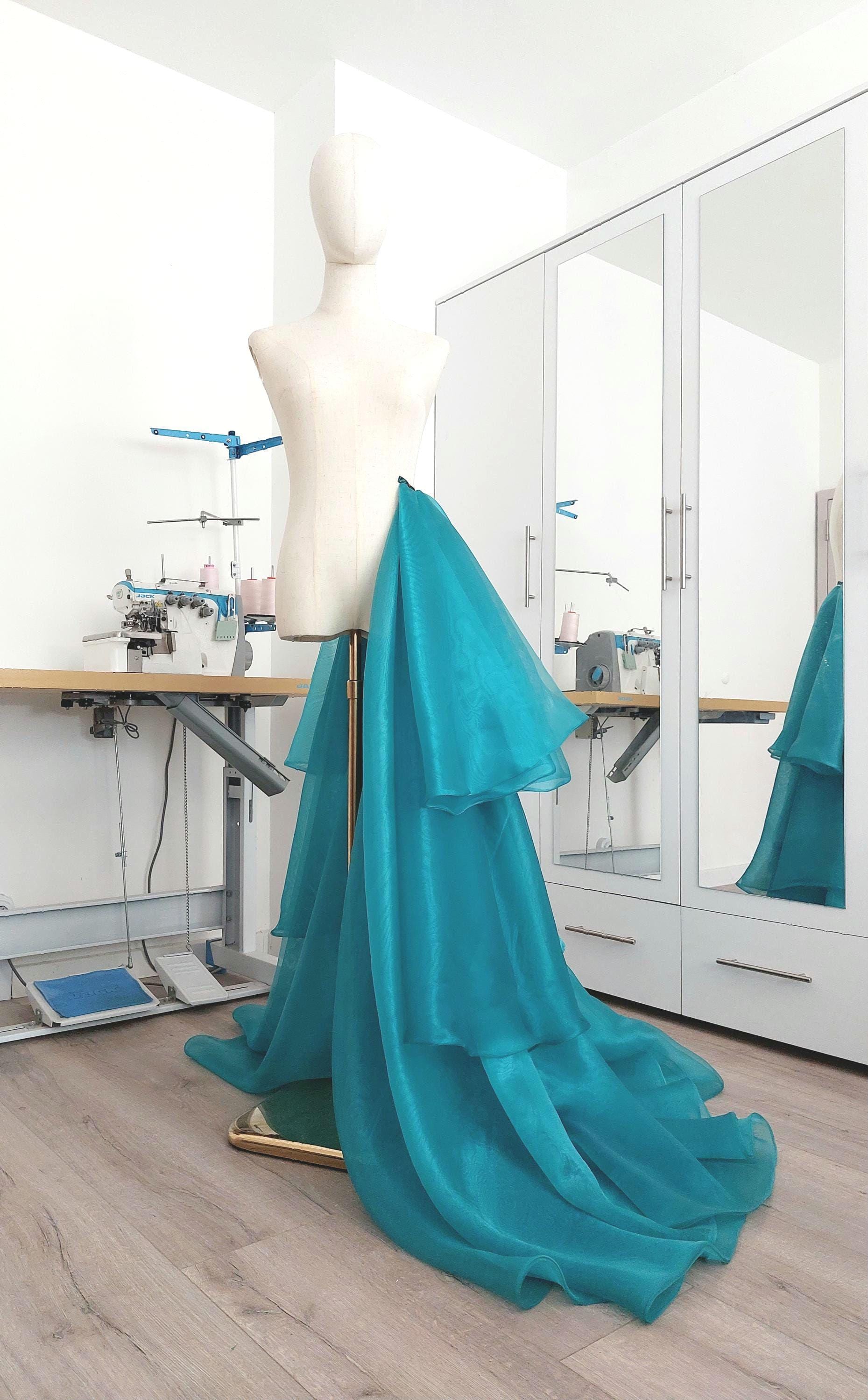 Teal Blue Organza Overskirt: Dramatic Layered Formal Skirt