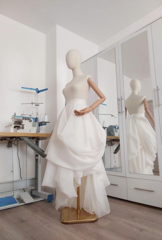 High-Low Voile Wedding Skirt – Custom Draped Bridal Design