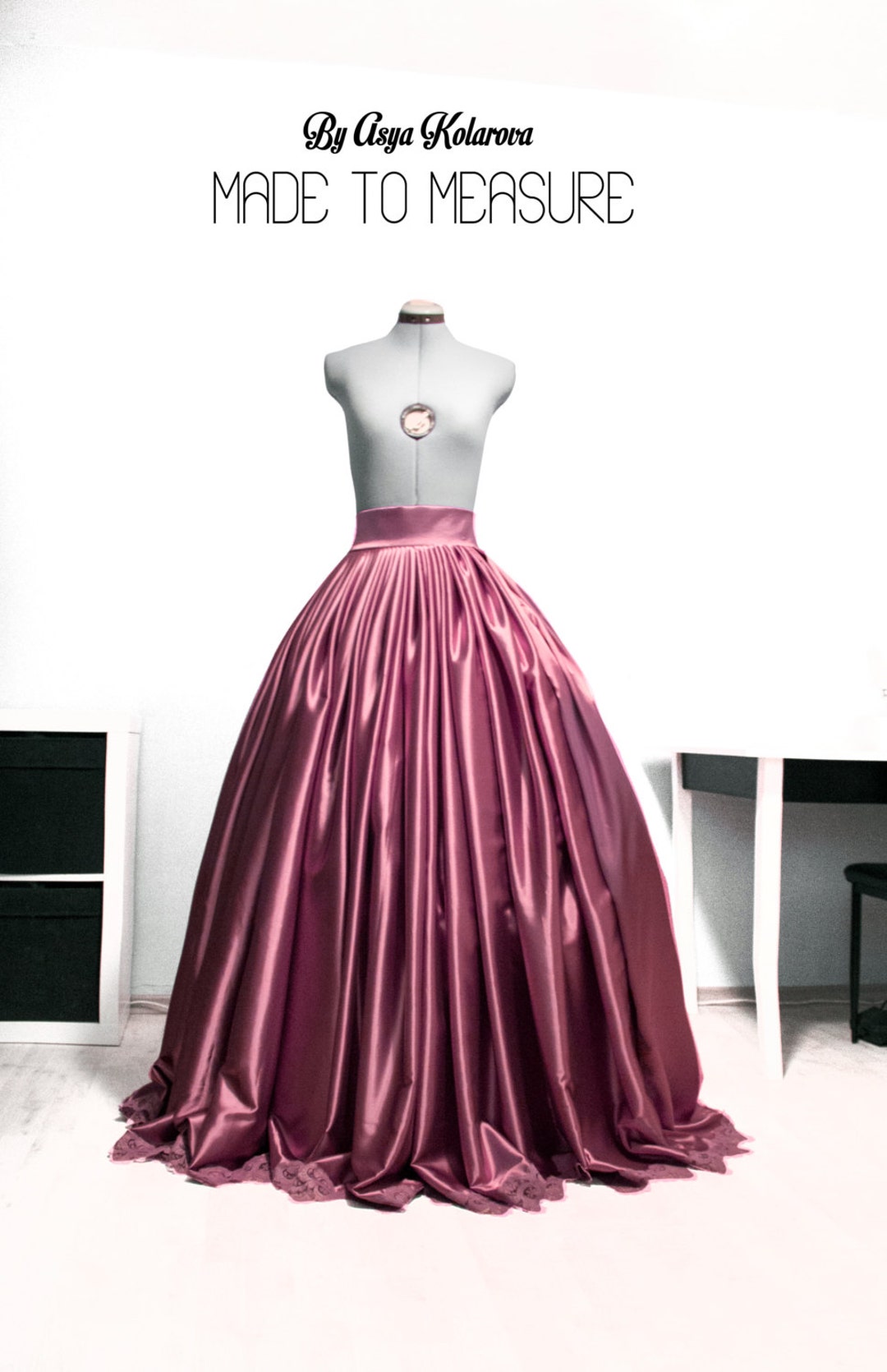 Dusty Rose Satin Skirt Pleated Skirt Lace Skirt Ball Gown Skirt Full ...