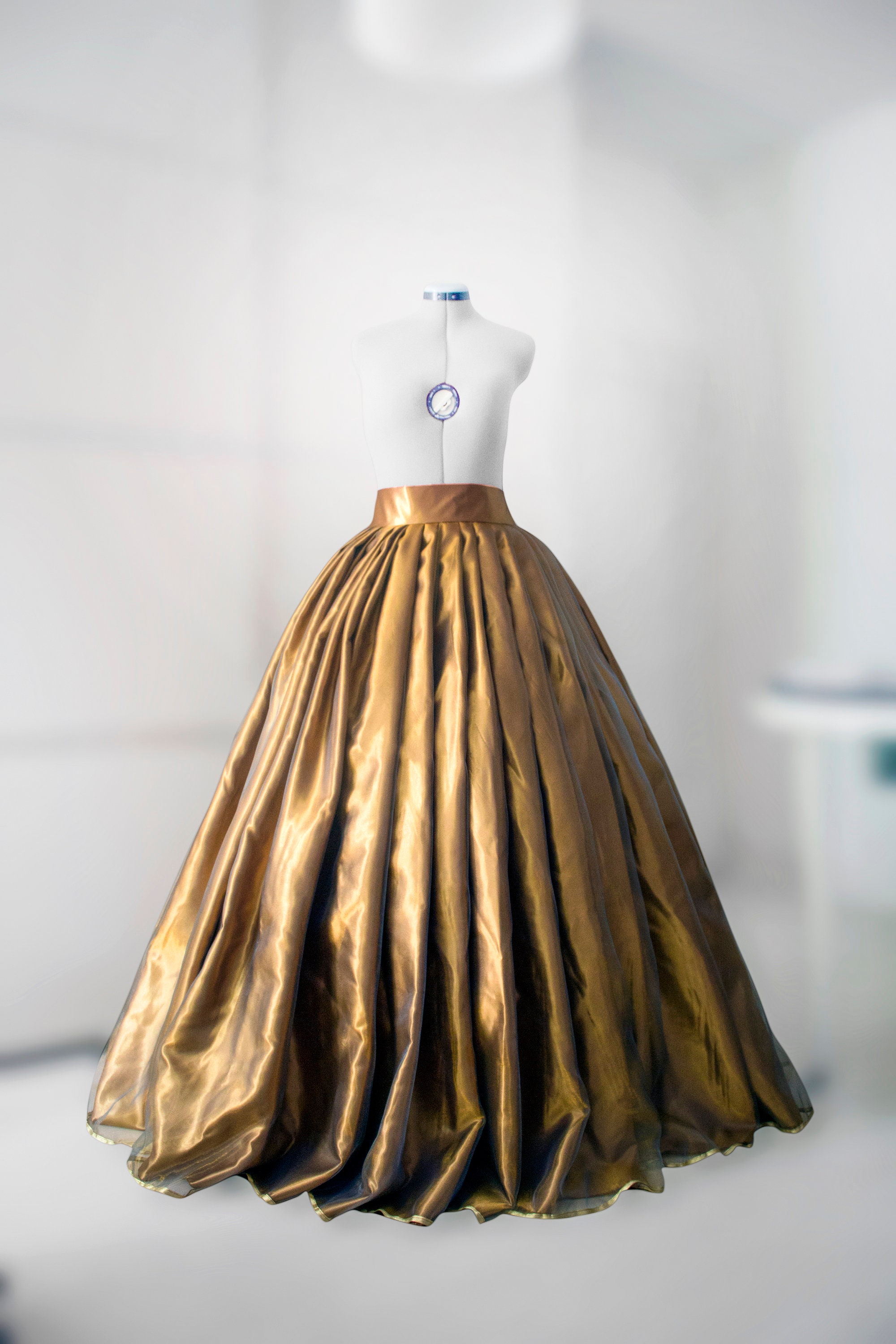 Goldish Ball Skirt Hoops Skirt Full Skirt Ball Gown Organza Skirt Taffeta Skirt Long Satin Skirt Wedding Gown Crinoline Prom Dress