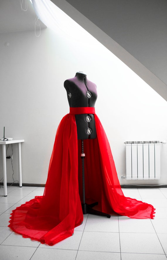 Ball Gown Overskirt Red Organza Skirt Removable Skirt Overlay