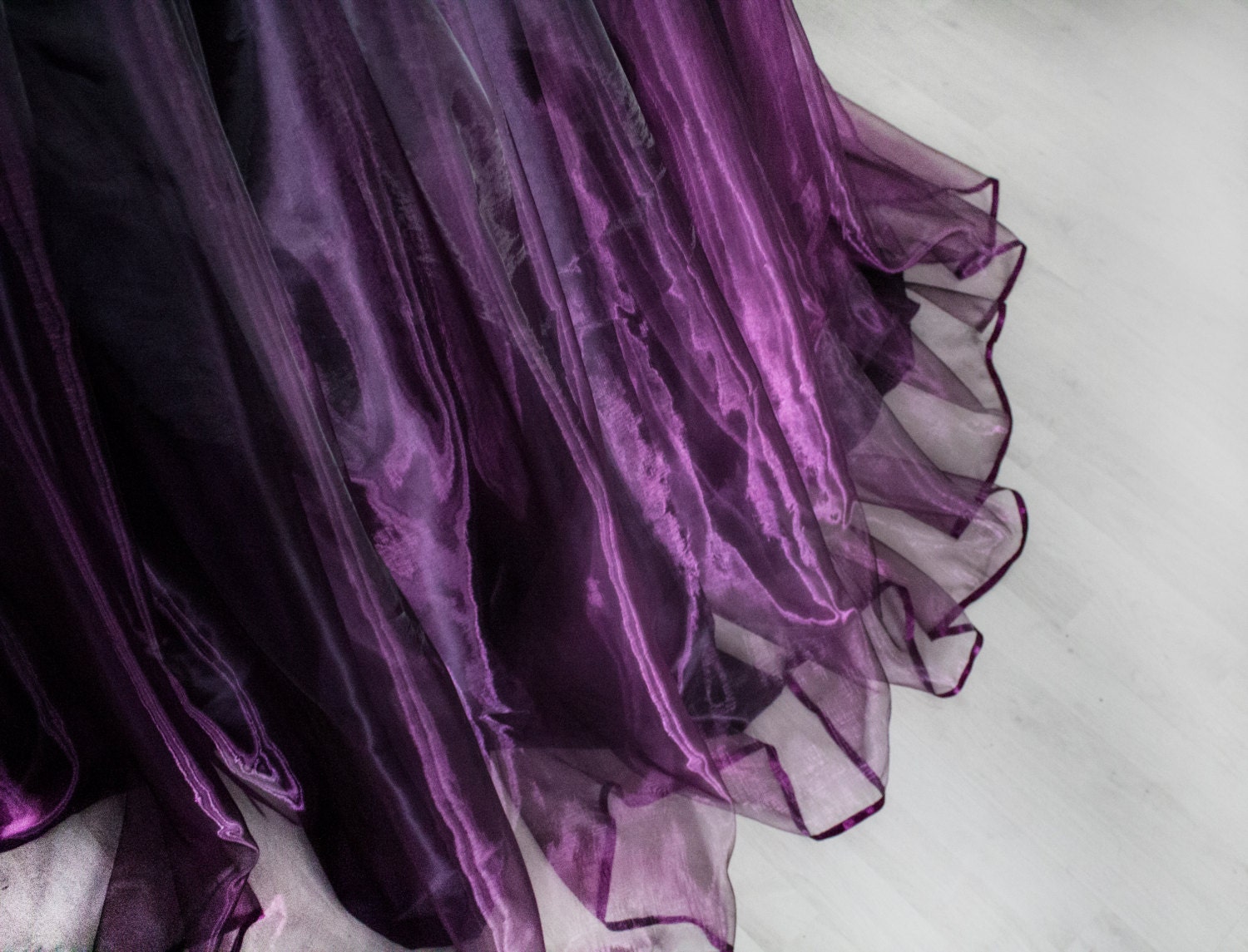 Organza Ball Gown Skirt With Cathedral Train Purple Satin