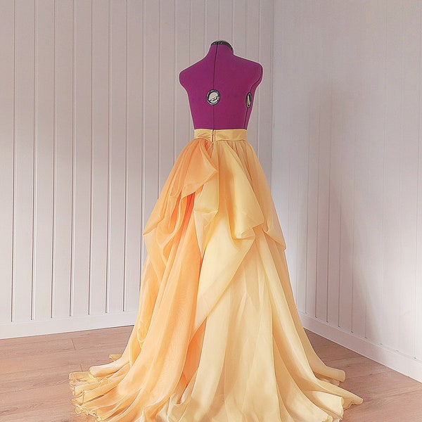 Yellow wedding skirt with light orange train Drapped skirt Bridal skirt Multi color skirt Ceremony dress separate Layered skirt Full skirt