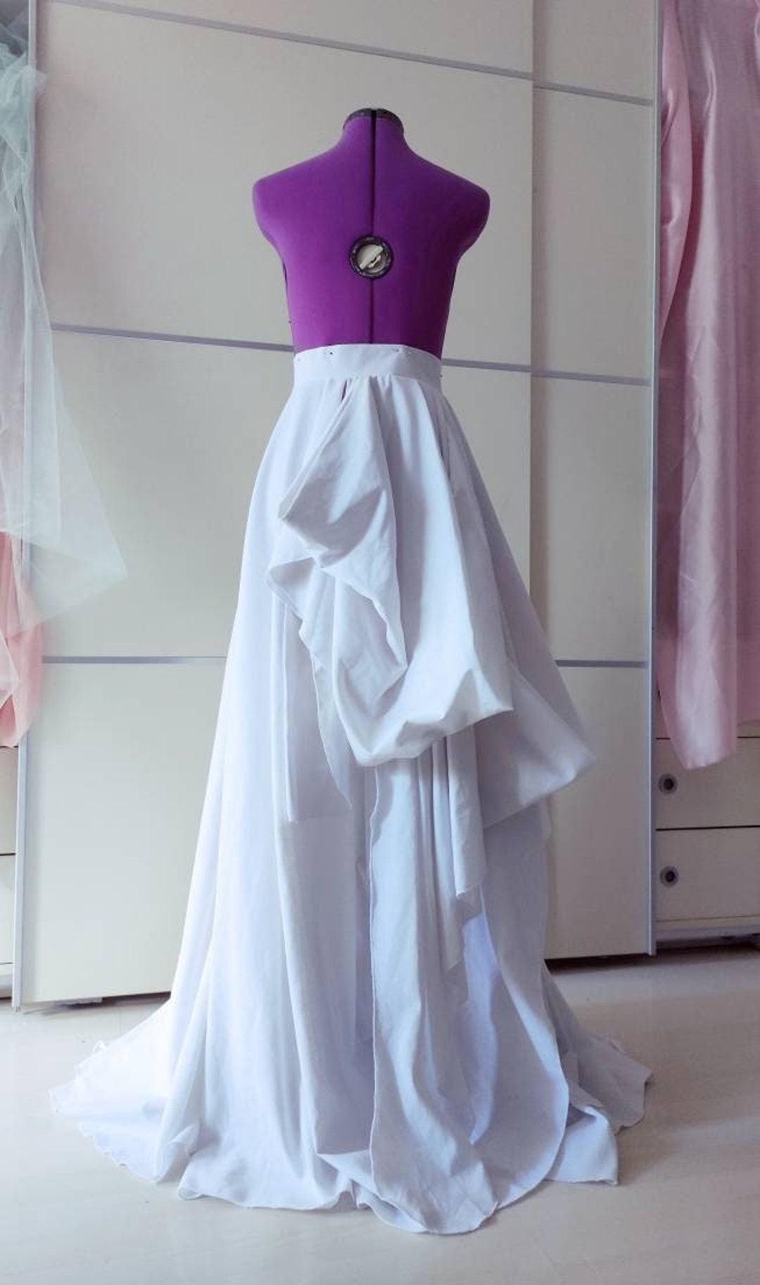 Linen Wedding Skirt Draped Linen Dress Pure White Bridal Skirt Custom