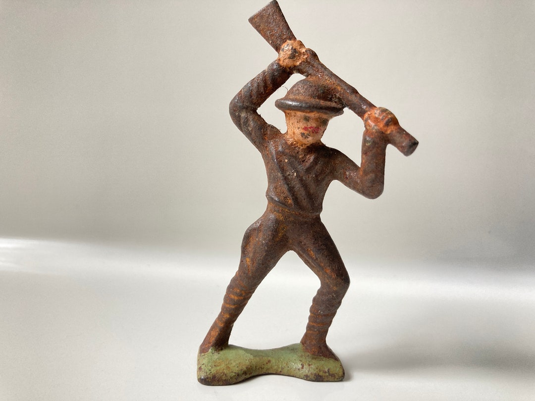 Vintage Grey Iron Toy Soldier With Clubbing Rifle Over Head Etsy