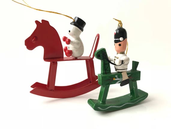 Vintage Rocking Horse with Snowman & Rocking Horse
