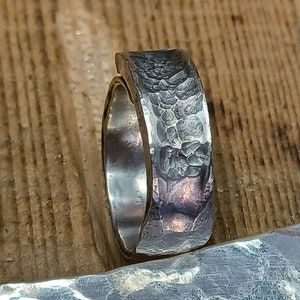 Brutalist ring forged in recycled metal with silver plating, Custom adjustable ring, Brutalist jewelry gift, Unique silver plated ring image 1