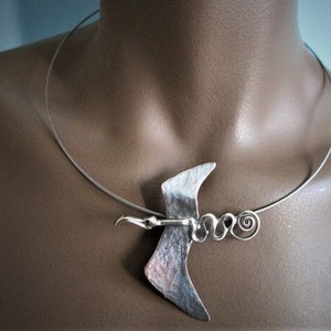 Pterosaur Brooch and Pendant Boho, Seabird in Solid 925 Sterling Silver and Recycled Copper, Flying Saurian, Spectral Bird Skeleton, Gift