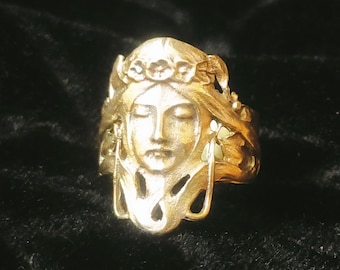 Anello celtico della madre, anello modernista della ninfa, anello personalizzato in stile Art Nouveau in ottone riciclato, fede nuziale della fata Flora