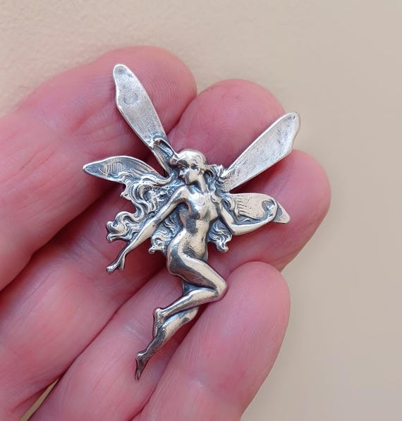 Spilla Ciondolo Vintage Fairy | Gioiello Smalto E Cristallo | Stile Art Deco | Oro Toni