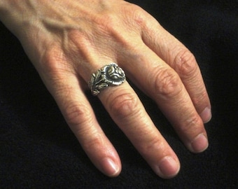Anello vintage con rosa, regalo per rose, anello regolabile in argento sterling 925 massiccio, fede nuziale personalizzata con posate riciclate