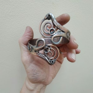 Midgard Serpent, Recycled Copper Torque, Handmade Jewelry, Jörmundgander Bracelet, Celtic Carnyx, Arthritis Relief Bracelet, Mythological
