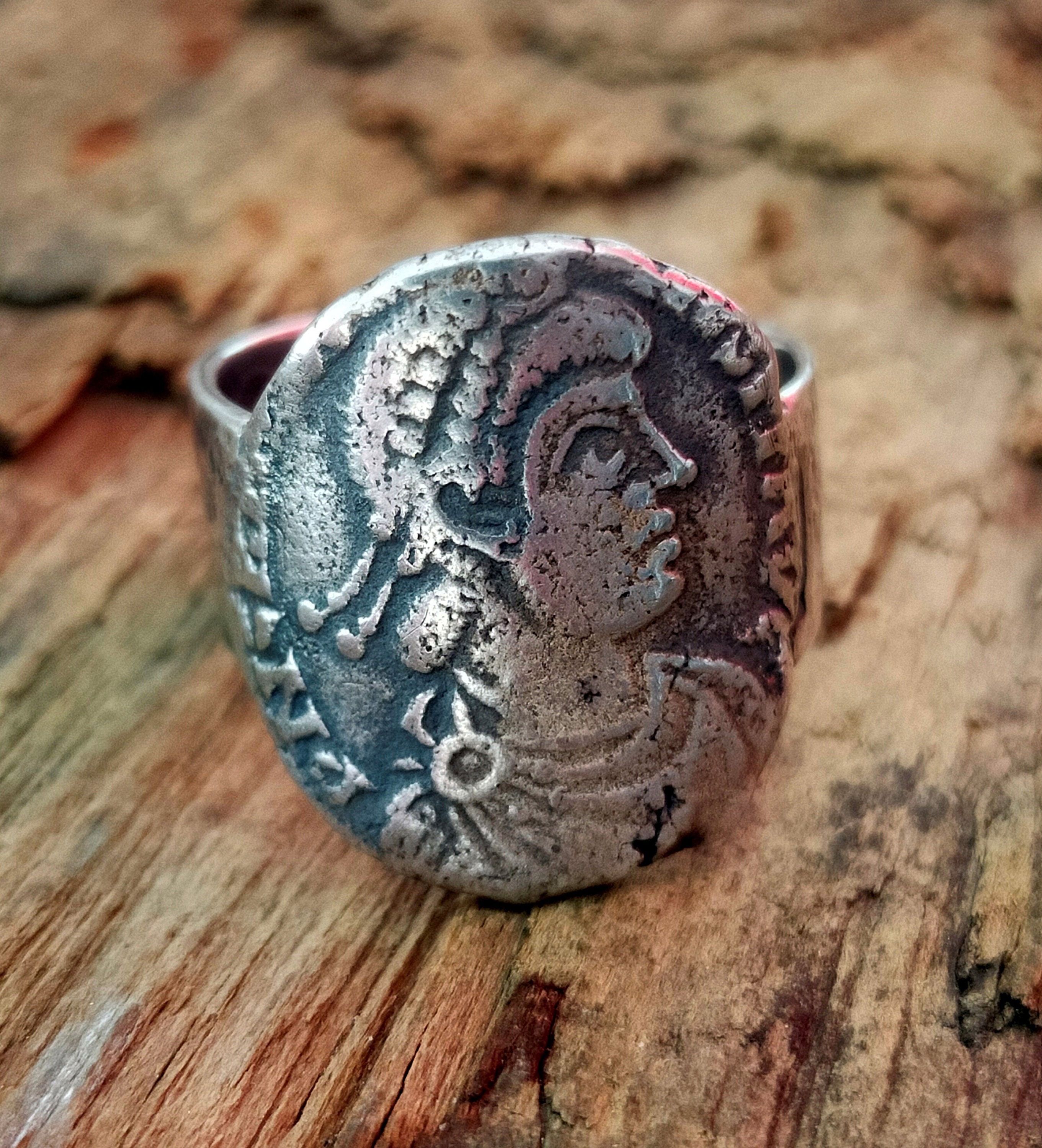 Custom made ring with replica of Roman coin from Constantinople, Solid 925 Sterling Silver, Flavius Arcadius Augustus 1st Emperor of the East