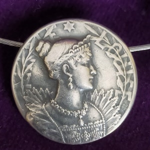 Art Nouveau Pendant, Empress Marie Louise of Austria, 925 Sterling Silver Medal, Design by Armand Bargas, Consort of Napoleon