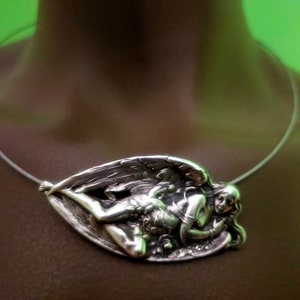 Ángel Art Nouveau, Broche y colgante plata maciza Ley 925, Diseño de Belle Époque, Ángel colgante de ensueño, Regalo joyería hecha a mano