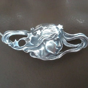 Collar francés estilo Art Nouveau, en plata maciza de Ley 925, Joyería hecha a mano, Diseño vintage 1900, Diosa constelación de 6 estrellas