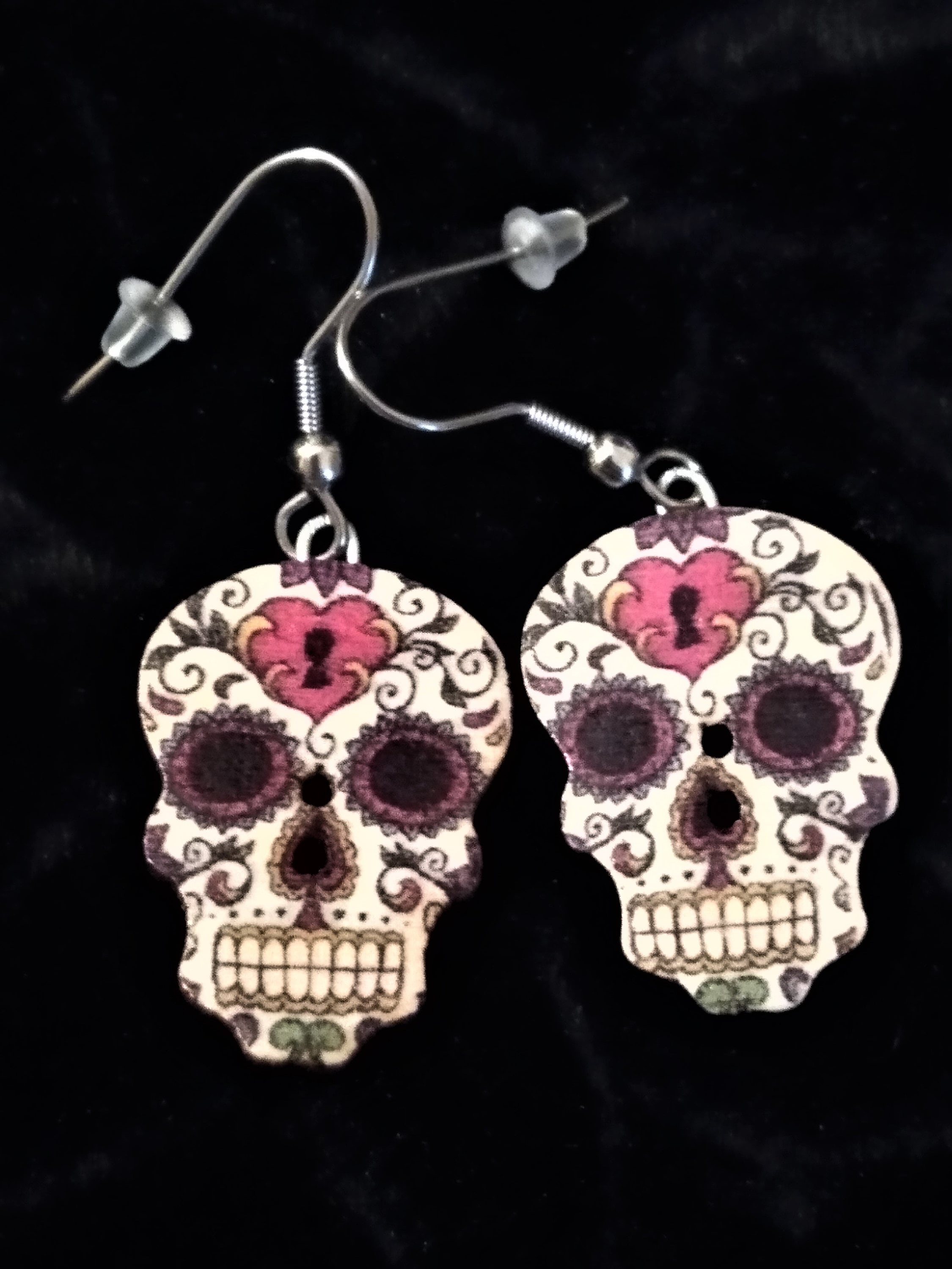 La muerte earrings skull earrings handmade studs resin earrings 1 inch studs wood block earrings