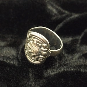 Handmade adjustable Rococo ring with luxury ornamental Victorian spoon, Solid 925 sterling silver wedding band, Original Vintage Gift