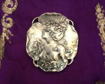 French Art Nouveau brooch and pendant in solid 925 sterling silver, vintage 1900s design, handmade jewelry, gift of eternal friendship