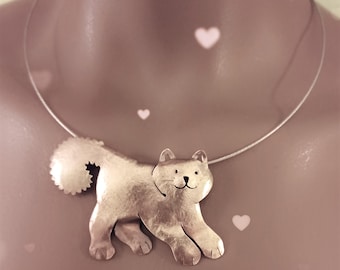 Cat brooch pendant from recycled brass, Gift for cat lovers, Cute kitten, Domestic cat running