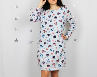 Ross Dress -  shift dress with long sleeves, Lunar Moths print