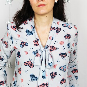 Erika Blouse blouse with long sleeves and bow, Lunar Moths print image 4