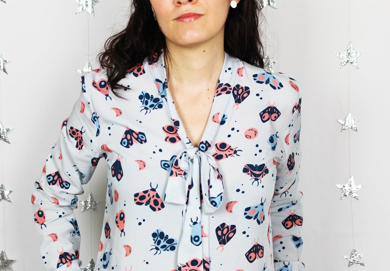Erika Blouse blouse with long sleeves and bow, Lunar Moths print image 4