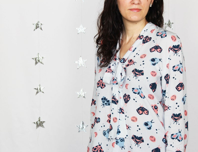 Erika Blouse blouse with long sleeves and bow, Lunar Moths print image 2