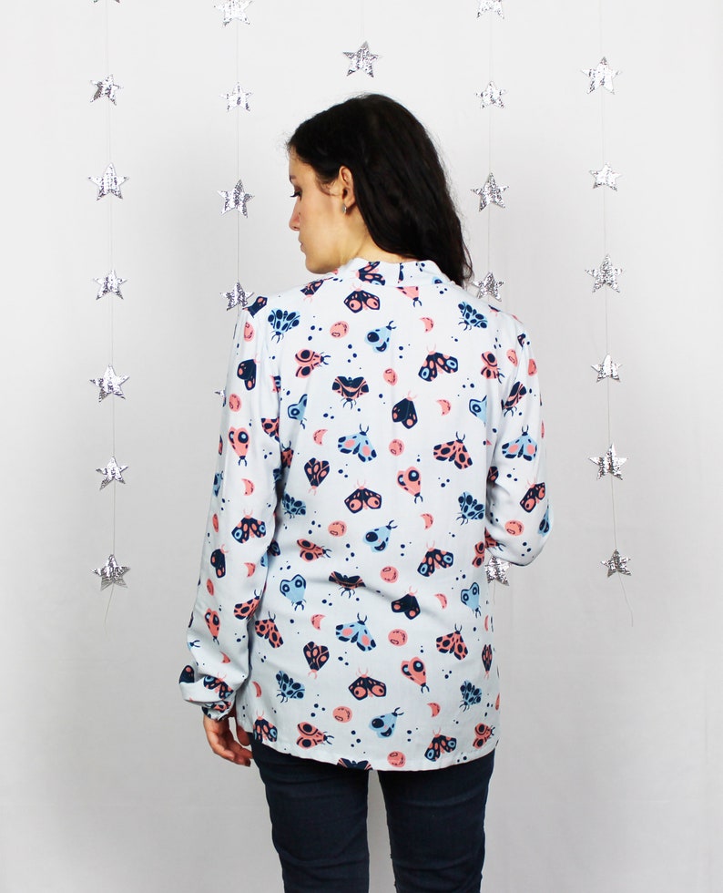 Erika Blouse blouse with long sleeves and bow, Lunar Moths print image 7