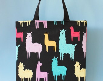 Printed cotton canvas tote bag - Funky Llamas
