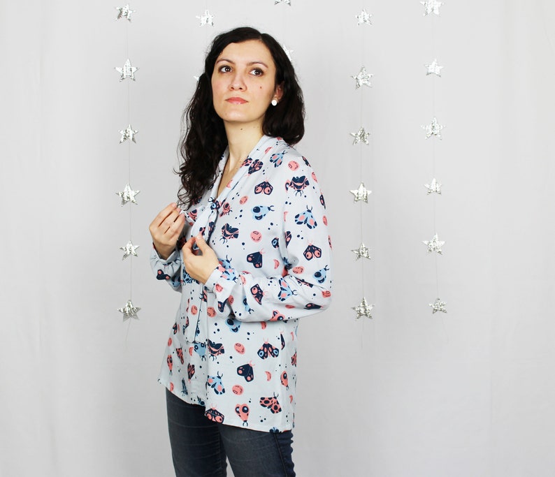 Erika Blouse blouse with long sleeves and bow, Lunar Moths print image 1