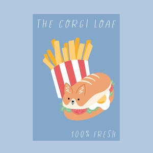 Printed cotton canvas tote bag Corgi Loaf, a tasty sandwich in the shape of a corgi image 3