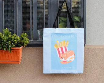 Printed cotton canvas tote bag - Corgi Loaf, a tasty sandwich in the shape of a corgi