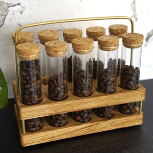 Kaffeebohnenaufbewahrung - Kaffeebehälter aus Eichenholz - 20g Kaffeebohnen - Glasröhre inkl Kork - Vault - Kaffeebohnenbehälter