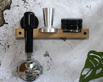 Siebträgerwandhalterung für Siebträger, Stampfer und Nivellierer - 58 mm - E61 - Zubehör für Kaffeeliebhaber aus Holz - Wandmontage