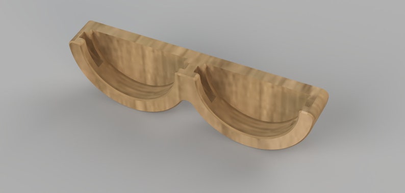 May include: Wooden stand with two curved slots, designed to hold glasses or other items.