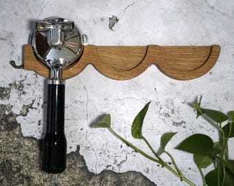 Dreifache Siebträgerwandhalterung aus Eiche - 58 mm E61 Siebträger - Zubehör für Kaffeeliebhaber - inkl. Haken voor pinsel of tuch
